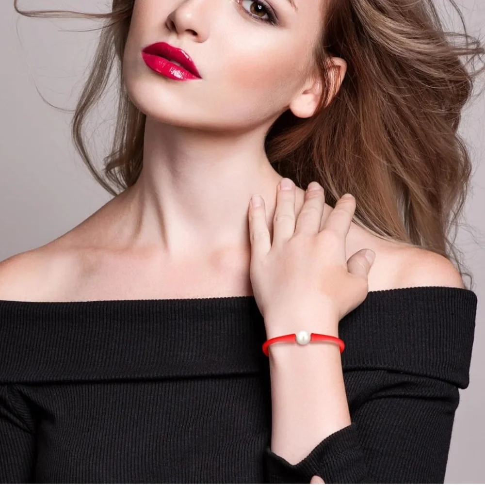 Silicone FRESH WATER PEARL Bracelet | OS | Orange